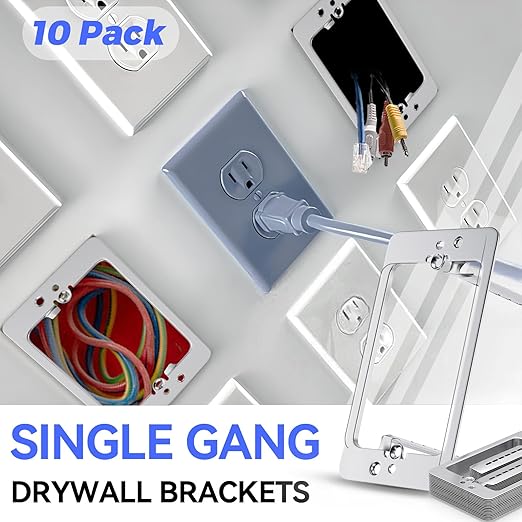 Low Voltage Mounting Bracket 1 Gang, 10 Pcs Single Gang Drywall Brackets for Fixing Loose Outlets or Adding New Outlet, Wall Plate Repair Spacer, Metal Low Voltage Bracket for Drywall (Pack of 10)
