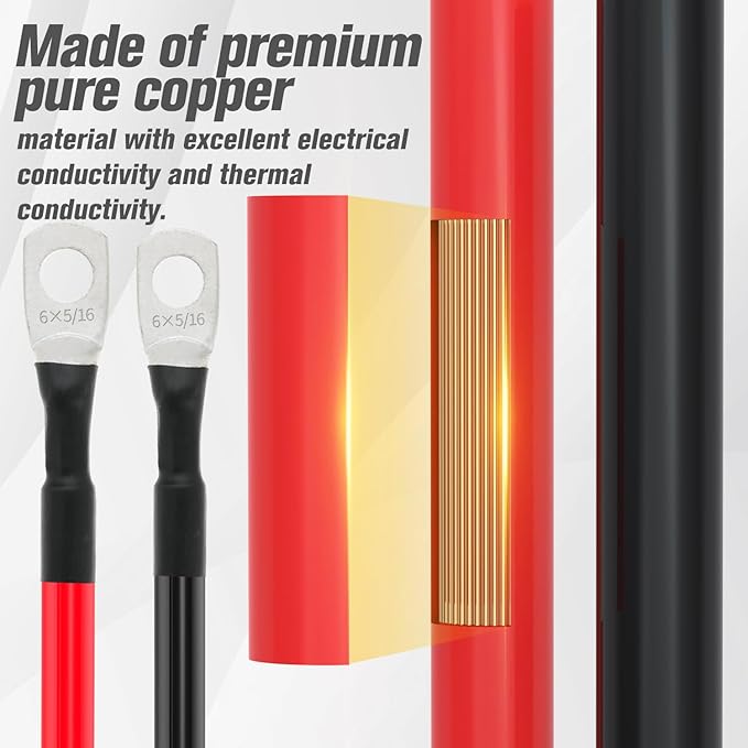 6 AWG Battery Cable 6AWG Gauge Battery Inverter Cables for Automotive Solar Marine Boat RV Car Motorcycle (6 AWG, 5FT, 5/16")