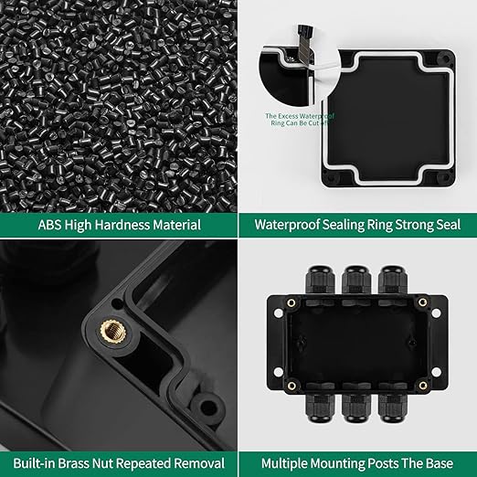 ABS IP67 Waterproof Dustproof Electrical Junction Box, with 15A 600V Barrier Terminal Cable Connector, 3 in/3 Out Power Junction Box（3.93 * 2.67 * 1.96in）