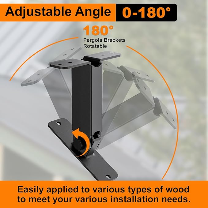 Heavy Duty Roof Riser Brackets Kit, TROPTOLKY Adjustable Angle Pergola Brackets, Black Metal Roof Riser Beam Bracket for Roof Pergola Gazebo Patio Cover (3 Pack)