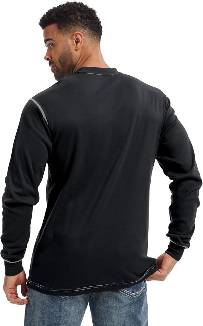 WORKWEYA FR Shirts for Men 6.5 oz Flame Resistant Long Sleeve Henley Shirt NFPA 2112/CAT2