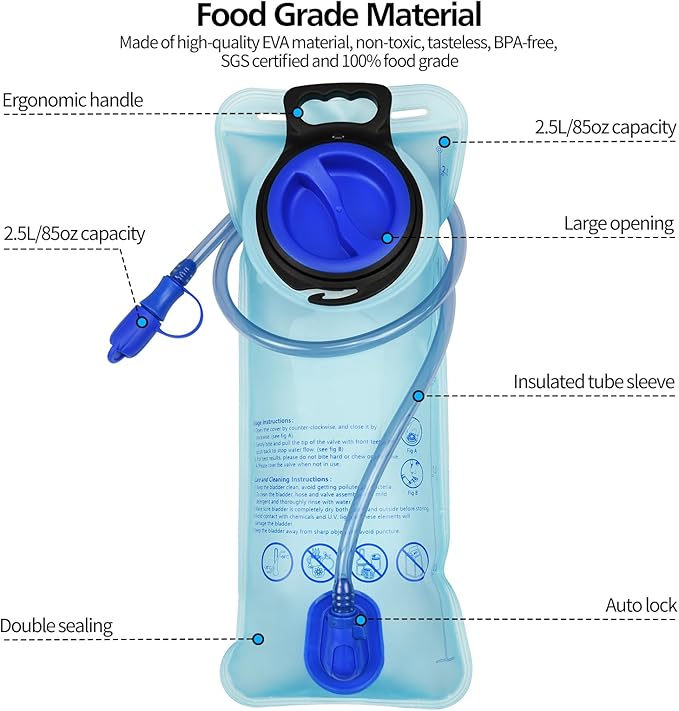 1.5L/2L/2.5L/3L Hydration Bladder, Large Opening Water Storage Bladder Bag, for Cycling Hiking Camping