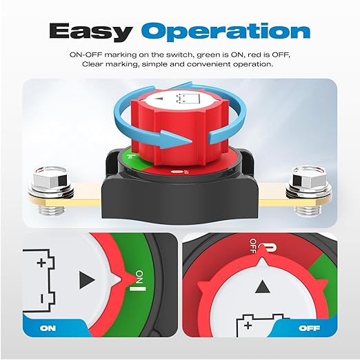 Side Post Battery Disconnect Switch, Malictele On/Off 12-48V Heavy-Duty Battery Disconnect Switch 275A Kill Switch for Car, Marine, RV, Boat, Truck