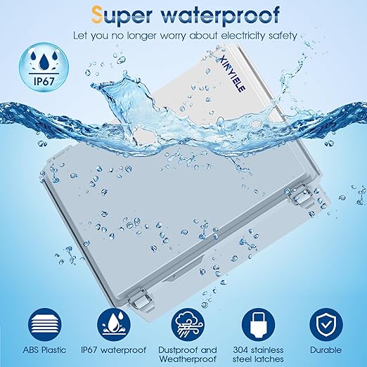 Waterproof Outdoor Project ABS Plastic Junction Box IP67 Weatherproof Dustproof Enclosure with Hinged Cover, Mounting Plate,Wall Brackets for Power Project (Grey,13.8"x9.8"x5.9")