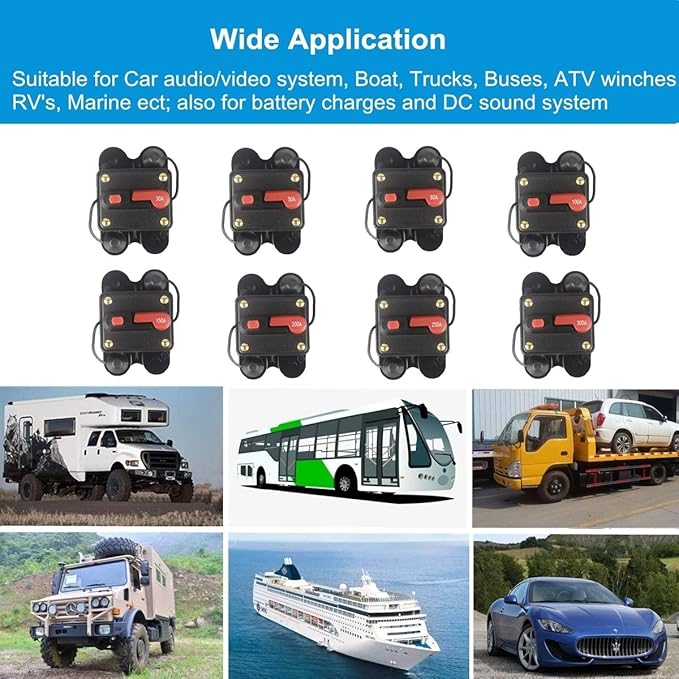 300Amp Circuit Breaker Manual Reset Fuse holder, 30A-300A 12V-24V DC Protection Reset Fuse for Trolling Motor Auto Car Marine Boat Stereo Audio Inline Fuse Inverter (300A)
