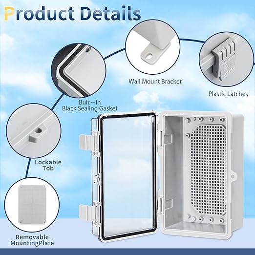 Waterproof Outdoor Electrical Box ABS Plastic Enclosure Junction Box with Mounting Plate Clear(8.2"x5.1"x4.3")