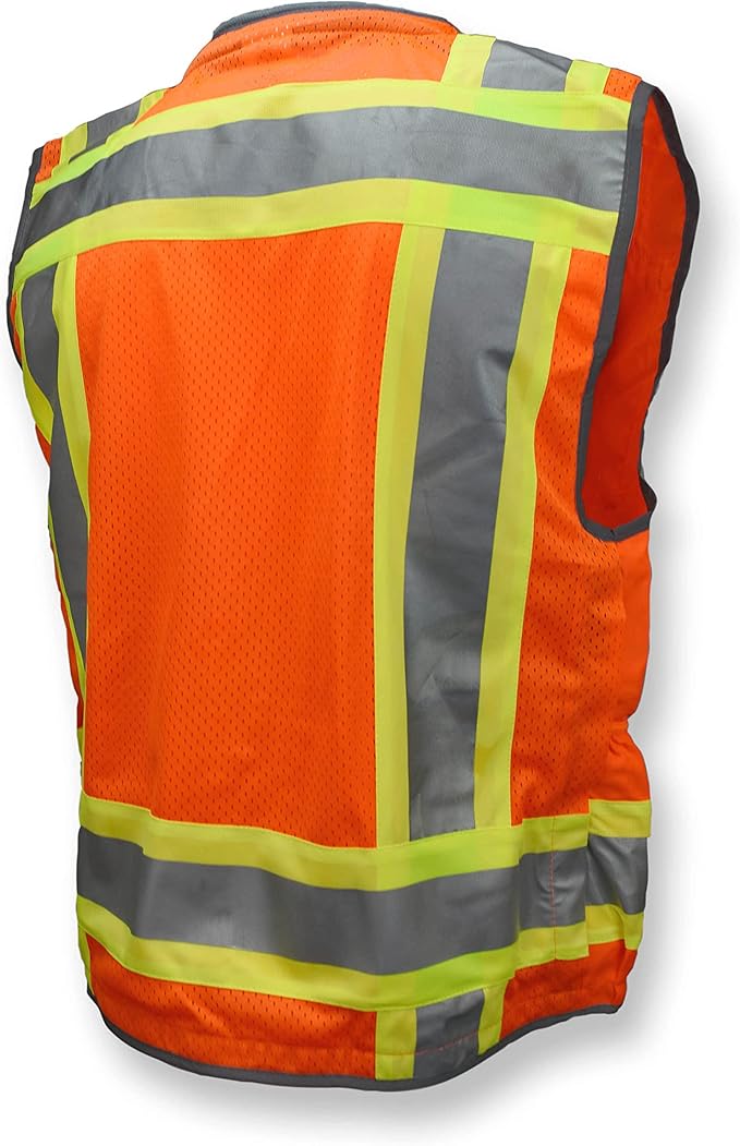 Radians SV55 Class 2 Heavy Woven Two Tone Engineer Vest with Padded Neck to Support Extra Weight in Cargo Pockets, Orange, 2X-Large