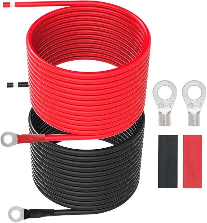 8 AWG Battery Cables 8 Gauge Solar Panel Wire Tinned Copper Extension Cable with 5/16'' Lugs for RV Solar Panel Car Automotive (8AWG 20FT)