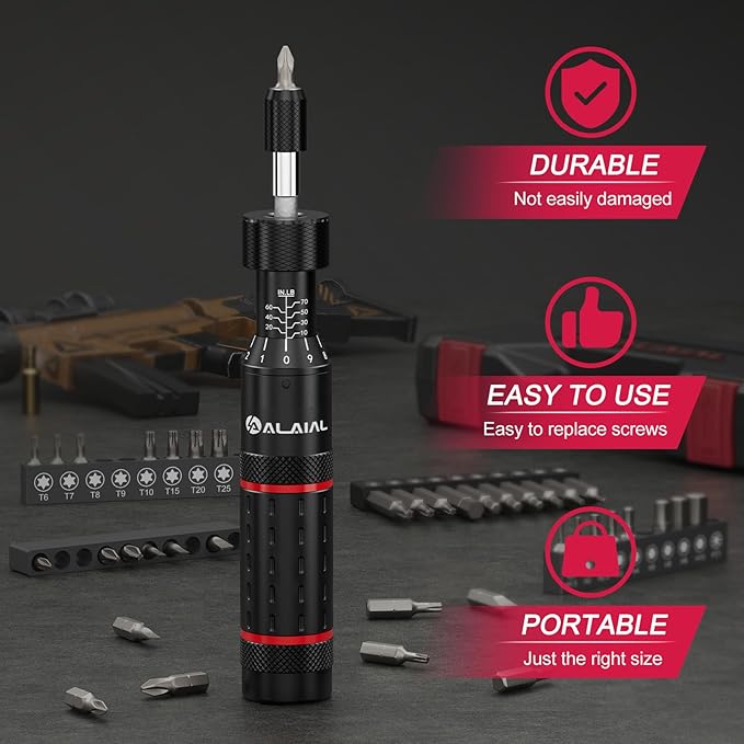 Torque Screwdriver Set 10-70 in-lb, Adjustable 1/4" Hex Inch-Pound Torque Driver with S2 Steel Bits & Case – Precision Tool for Bike Repair, Scope Mounting & Optics