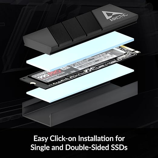 ARCTIC M2 Pro - Heatsink Cooler for M.2 2280 SSD, with ARCTIC TP-3 Thermal Pads, Compatible with PC & Gaming Consoles, for Dual and Single-Sided SSDs - Black