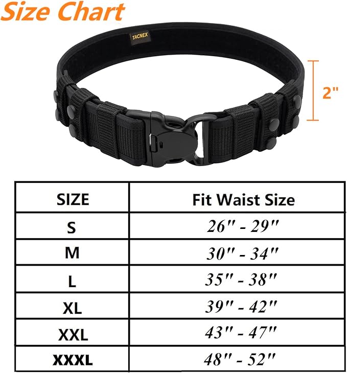 TACNEX Duty Belt w/ 4 Keepers 2" Nylon Stiff Utility Belt Police Law Enforcement Security Work Patrol Gear Carrier XL