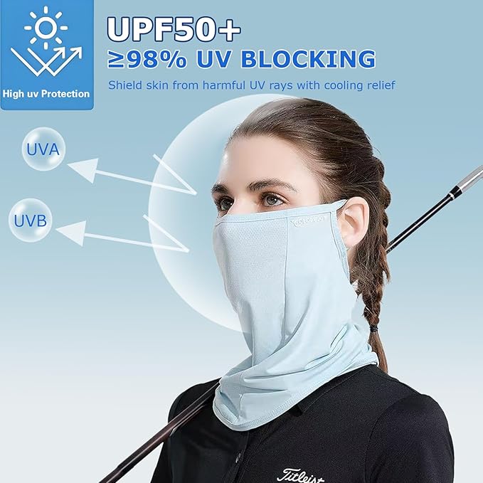 UPF 50+ Face Mask for Women & Men - Ice Silk Cooling Full Face Cover, Breathable Sun Protection Neck Gaiter