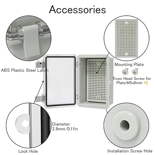 Junction Box IP65 Waterproof ABS Plastic Enclosure Hinged PC Clear Cover Electrical Project Box with Mounting Plate, Wall Brackets, Cable Glands 5.9" x 3.9" x 2.8"(150 * 100 * 70)