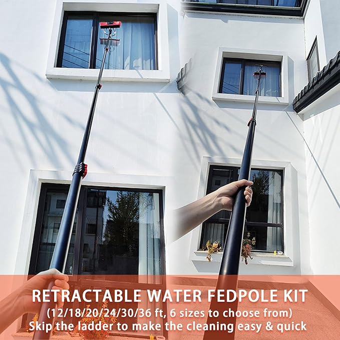 Water Fed Pole Brush Kit, Solar Panel Window Cleaner Cleaning Brush & Pole Kit Extendable Outdoor Window Cleaner W/Hose Squeegee,(Size:12FT)