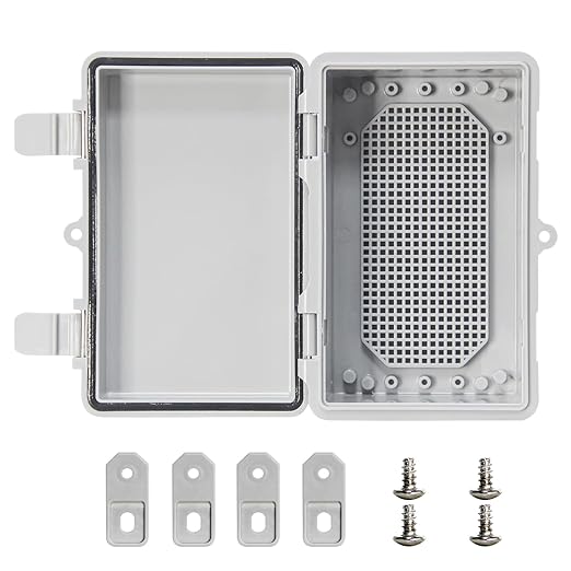 Electrical Junction Box - Outdoor Waterproof Electrical Box ABS Plastic Outdoor Project Enclosure ith Plastic Snap for Ships, garages, and Surveillance installations Gray Cover 8.2"x5.1"x4.3"