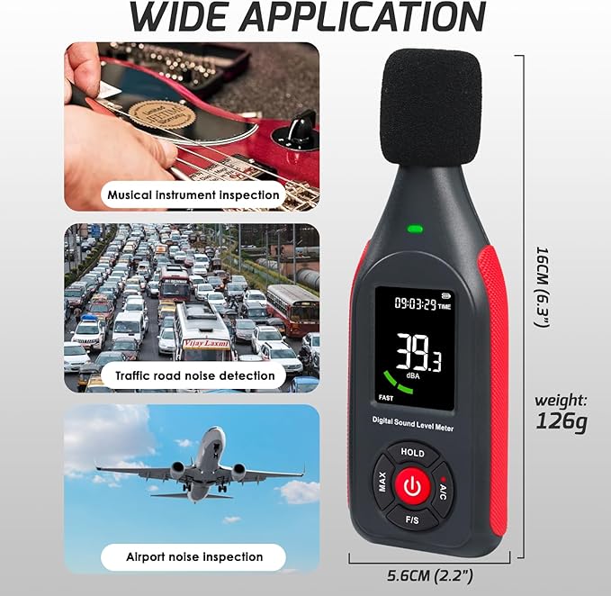 Decibel Meter Data Logger, Digital Sound Level Meter with Recording, dB Meter 30~130dB, 31,000 Data, 3Color Light Alarm, USB Rechargeable SPL Meter for Home, Classroom, Office, Neighbor, Industrial