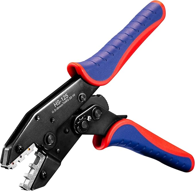 Crimping Tool for Heat Shrink Connectors AWG 22-10 - Wire Crimper Tool with Ratchet For Insulated Nylon and Electrical Wire Connectors - Electrical Crimping Tool
