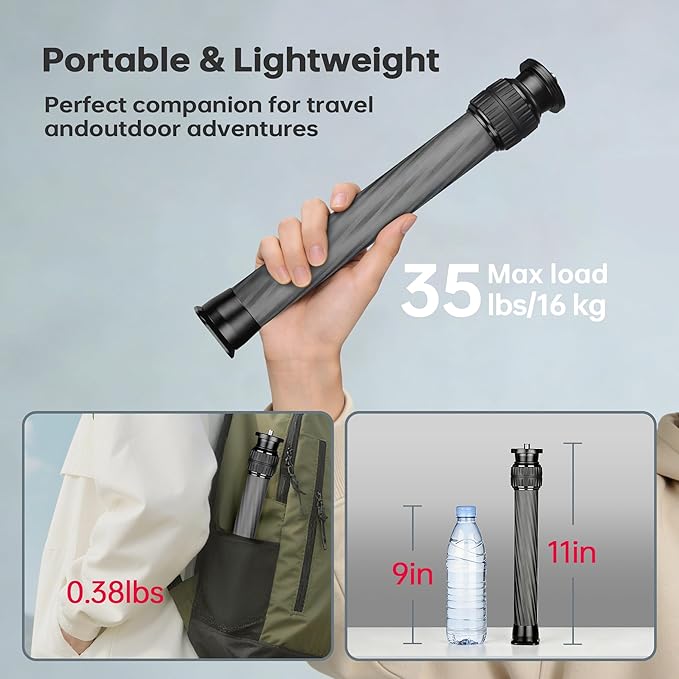 Manbily Carbon Fiber Tripod Extension Pole, 32mm Tube Two-Section Center Column Extension Rod for Tripods