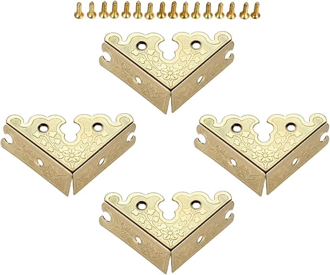 dophee 4Pcs Decorative Corner Protectors, Retro Style Edge Safety Guards Covers for Picture Frame Album Jewelry Box Gift Box Wooden Case Chest Tables Cabinet Furniture, 1.34"x1.34"-Gold