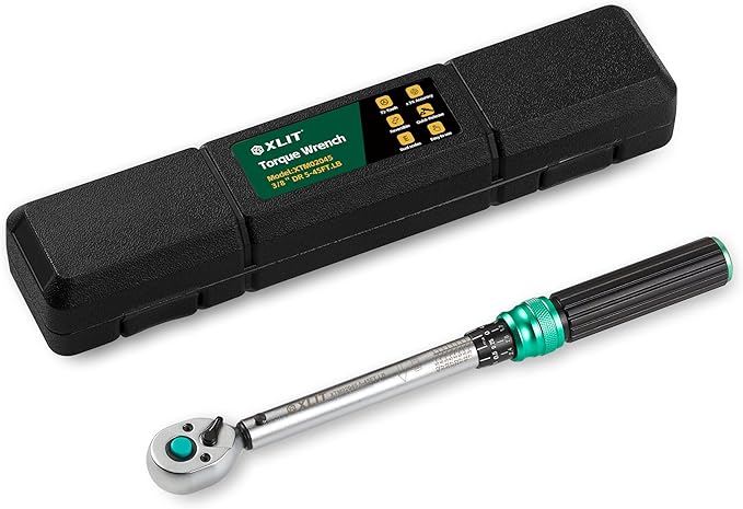 3/8" Click Torque Wrench, ±3% Accuracy, Smooth 72-Tooth Ratchet, Dual Scale (5-45 ft-lb/6.8-61Nm), Durable CR-V Steel, Pro Repair Tool with Portable Case, for Automotive, Motorcycle & Bike