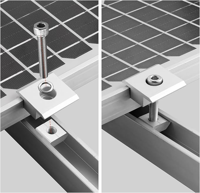 Anbte 10pcs Solar Panels Centre Clamps, Aluminium T-Shaped Mid Clamps 35mm Solar Panel Mounting Brackets Solar Mounting Rail Connector for Tin Roof, Flat Roof, Sheet Roof, Slvier