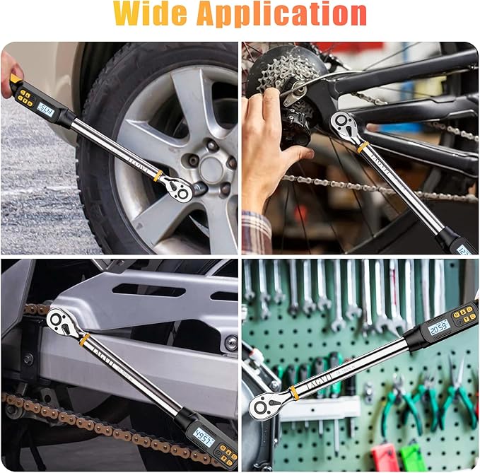 Digital Torque Wrench 1/2 Inch Drive, 17.38-147.5Ft-lb/10-200Nm, Electronic Torque Wrench, ±2% High Accuracy with with Preset Value, Data Storage, Buzzer and LED Flash Notification for Car