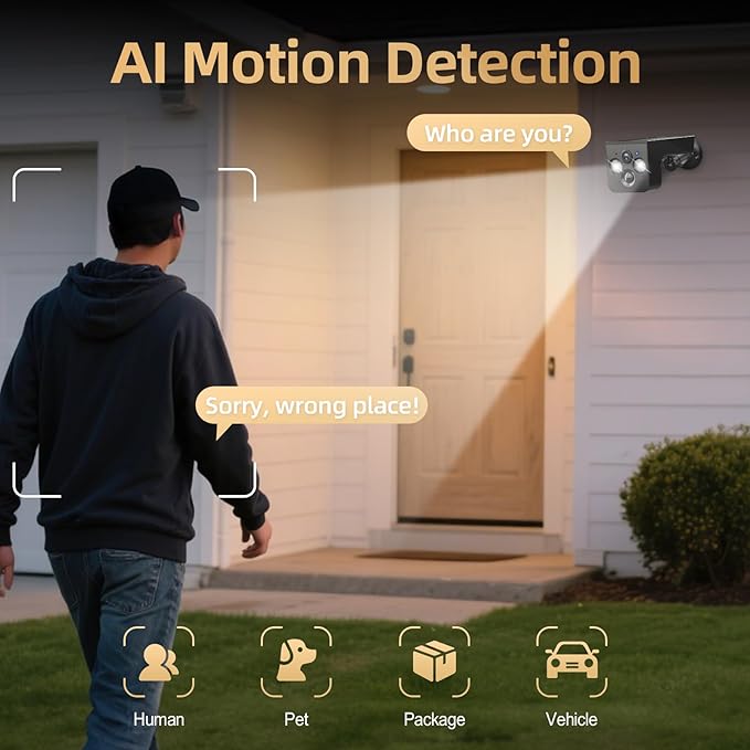 Solar Security Cameras Wireless Outdoor, 2K Battery Powered, Cloud/SD Storage, Built-in Solar, IP65 Waterproof, AI Motion, Color Night Vision, Outside WiFi Cameras for Home Security 4-Pack