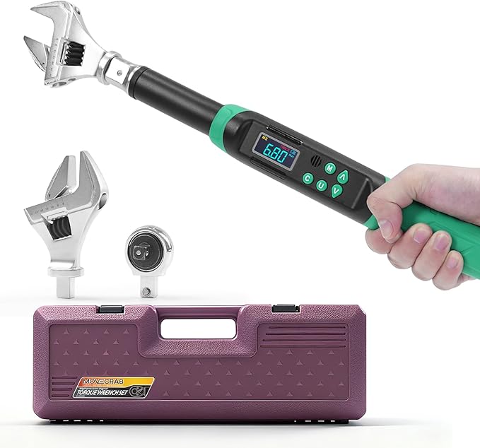 3/8-Inch Digital Torque Wrench with Interchangeable Heads - Precision Adjustable Torque Wrench with Ratchet & Adjustable Open-End Heads, 6.8-135N.m/5-99.6Ft.lb (9×12mm 3/8")