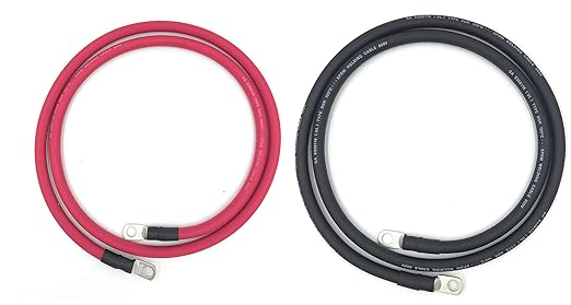 4 AWG Gauge Fully Assembled Battery Cables, 1-15ft Lengths, Positive or Negative Wire, Pure Copper Battery Replacement Cables, Solar Car Truck RV Camper (12ft - 3/8” Lugs, Red/Black Set)
