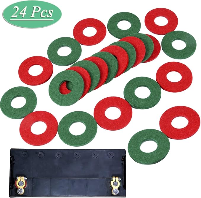 Febrytold 24 Pcs Battery Terminal Anti Corrosion Washers, 12 Pcs Red and 12 Pcs Green Battery Terminal Fiber Protector