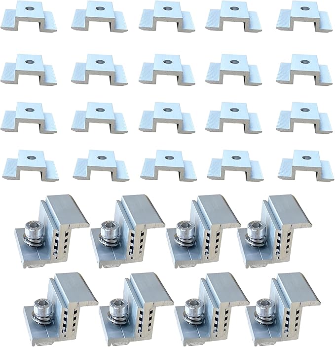 Solar Panel Mounting Z Brackets - Adjustable Aluminum Clamps 30-45Mm, 20 Mid and 8 End Clamps for Panels