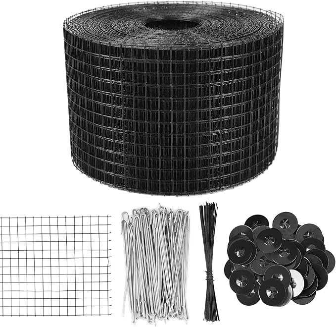 QWORK 6" x 100' Solar Panel Bird Guard – Heavy-Duty Galvanized Steel with PVC Coating – Includes 70 Stainless Steel Fastener Clips for Easy Installation – 1/2 Inch Mesh for Perimeter Protection