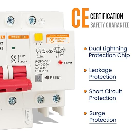 Leakage Protection Breaker Ground Fault Circuit Breaker 2-Pole 120/240VAC with Surge Residual Current Circuit Brekera para Casa for Home and Industrial (20 Amp)
