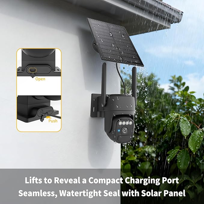 Solar Camera Outdoor Wireless, Wi-Fi Security Cameras for Home, 360° View, Two-Way Talk, Auto Tracking, Light Alarm, Color Night Vision