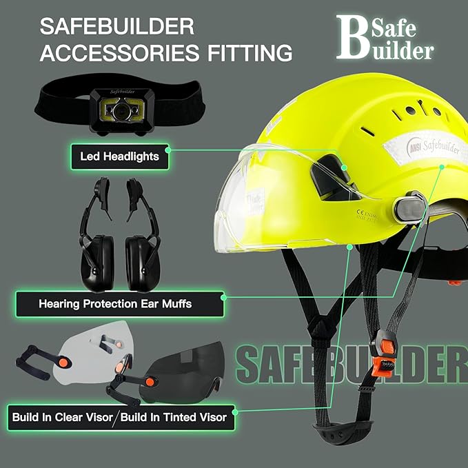 Construction Safety Helmet with Visor ABS Hard Hat Adjustable Ventilation Hardhats Industrial Work Head Protection for Men Certified ANSI/ISEA Z89.1
