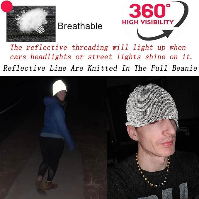 Reflective Winter Beanie Hats Reflector Cap for Women Men Safety Gear for Running