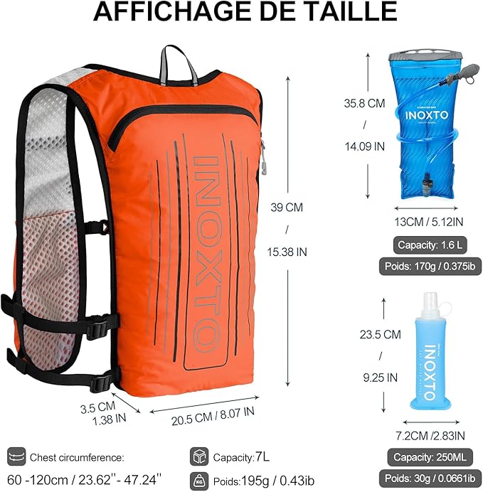 INOXTO Running Hydration Vest Backpack,Lightweight Insulated Pack with 1.5L Water Bladder Bag Daypack for Hiking Trail Running Cycling Race Marathon for Women Men