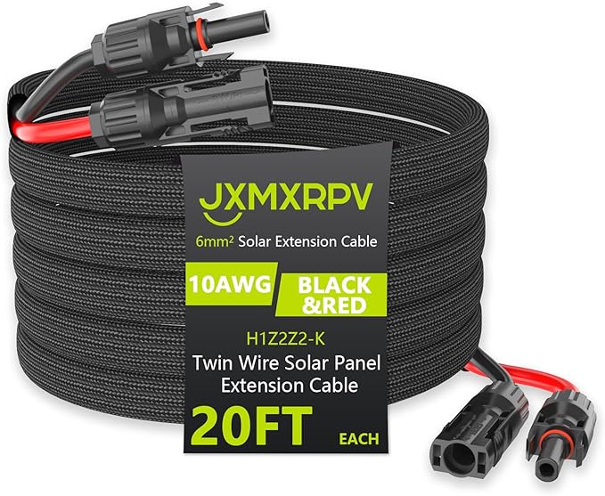 20Ft 10AWG Solar Cable Extension with Protection Cover, Solar Wire with Tool-Free Solar Connectors, IP68 Waterproof PV Cable, Solar Panel Extension Cable 10Gauge for Home Boat RV Solar Panels(20ft)