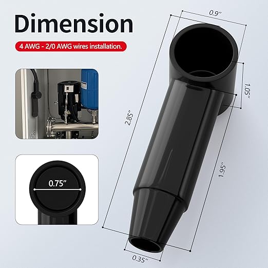 Black Battery Terminal Cover Silicone Stud Terminal Cover Protector Boot fit 4 to 2/0 AWG Gauge Cable for Car Truck RV Solar 10Pack