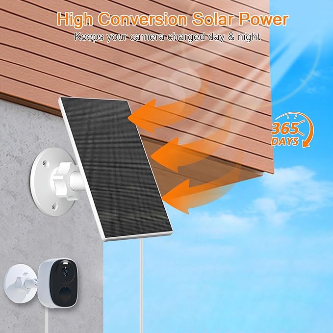 Zivif Solar Panel Charger for Security Cameras, 2W Solar Panel with Micro USB & USB-C Ports for Rechargeable Battery Camera, 360° Adjustable Mount (4 Pack)