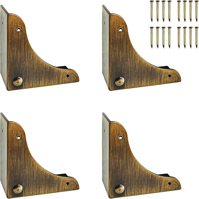 4PCS Metal Corner Protector, Box Corners Decorative Furniture Corner Protectors,for Cabinet Furniture Table Jewelry Box Case (Bronze)