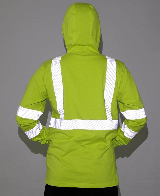 TICOMELA FR Shirts Pullover High Visibility 6oz Lightweight Hi vis Flame Resistant Reflective Hooded Work Shirt