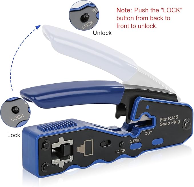 RJ45 Crimp Tool Kit Pass Thru Ethernet Crimper for Cat5e Cat6 Cat6a 8P8C Modular Connectors, All-in-One Cat6 Crimping Tool and Tester(9V Battery Not Included)