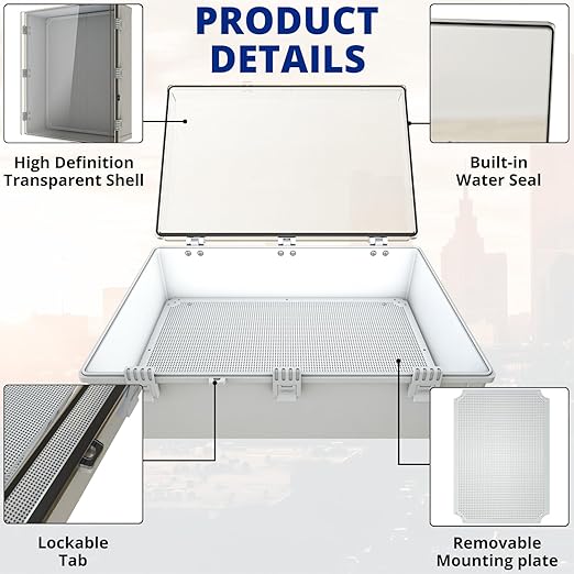 MAKERELE Extra Large Outdoor Waterproof Electrical Box IP67 Clear Waterproof Boxes for Outdoors Enclosure with Hinged Cover with Mounting Plate and 1" NPT*2(19.7"*15.7"*7.9")