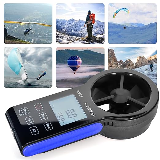 AIOMEST Anemometer Bluetooth, Handheld Wind Speed Gauge Meter w/Atmospheric Pressure, Temp, RH, Dew Point Temp, Wind Chill Measurement for Climbing Drone HVAC, AI-6000WM-APP