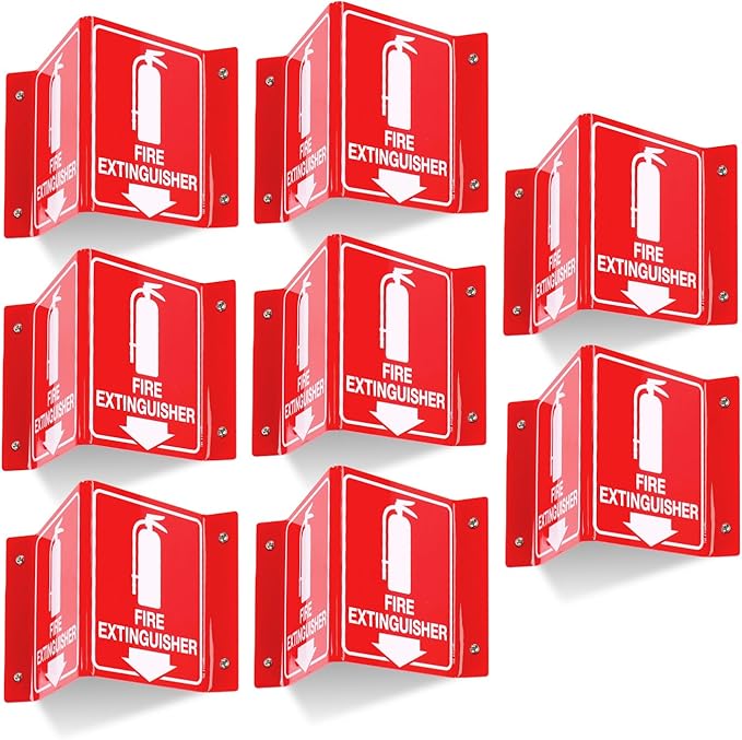 T&R Fire Extinguisher Sign, Fire Extinguisher with Down Arrow - 8 Pack - 8 x 6 Inches Acrylic, 4 pre-drilled holes, Includes Matching Screws, Use for Home Office/Business