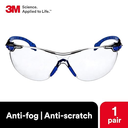 3M Safety Glasses, Solus 1000 Series, ANSI Z87, Scotchgard Anti-Fog, Indoor/Outdoor Grey Lens, Blue/Black Frame, Pack of 1