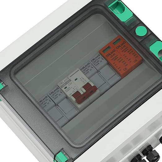 PV Combiner Box, 2 String Solar Combiner Box with 32A Current Fuse, Surge Protective Device Air Circuit Breaker for On/Off Grid Solar Panel System