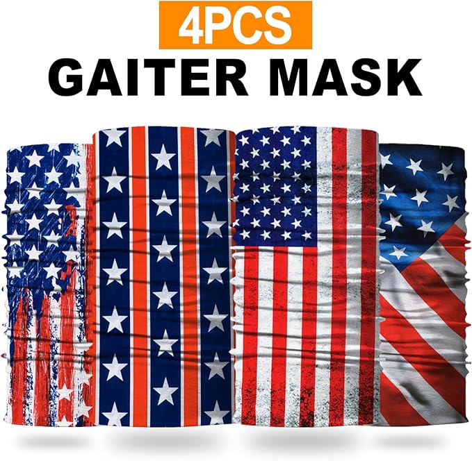 4Pack Neck Gaiter for Men Women Face Cover Mask Head Wrap Balaclava Headwear Bandana Headband Magic Scarf