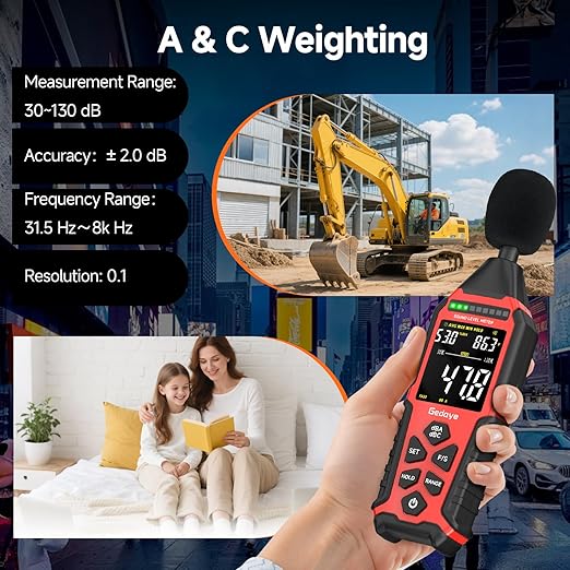 Power Supply Available Decibel Meter, Gedaye Sound Level Meter, A/C Weighted SPL Meter, Noise Measure Device 30-130dB, Noise Detector Sound Monitor Decibel Reader Classroom Factory Noisy Neighbor